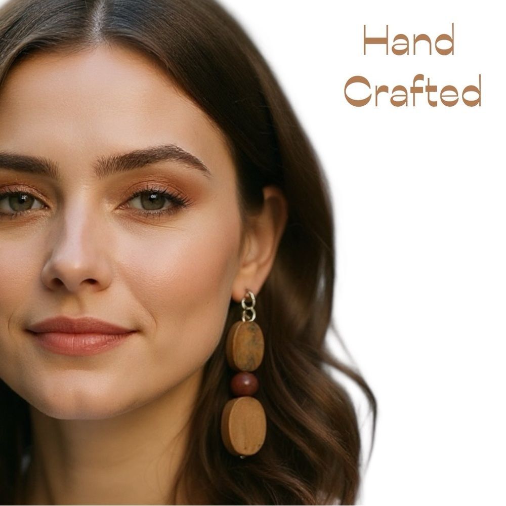Hand Crafted Brown Gemstone Beaded Earrings NWT Cowgirl Chic
